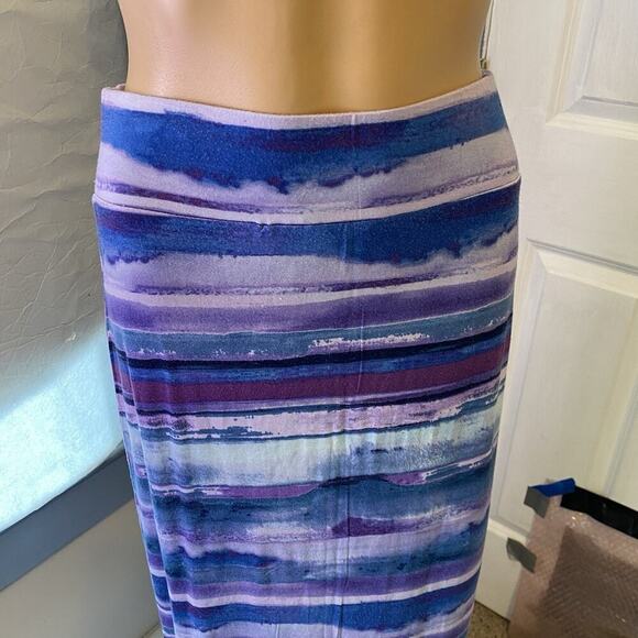 A.N.A. Maxi Skirt Size S Long Split Pull On Blue Purple Striped Coastal Summer - Picture 5 of 6